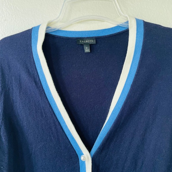 Talbots Size M Pearl Buttons Navy Blue Sweater size M - Picture 3 of 11